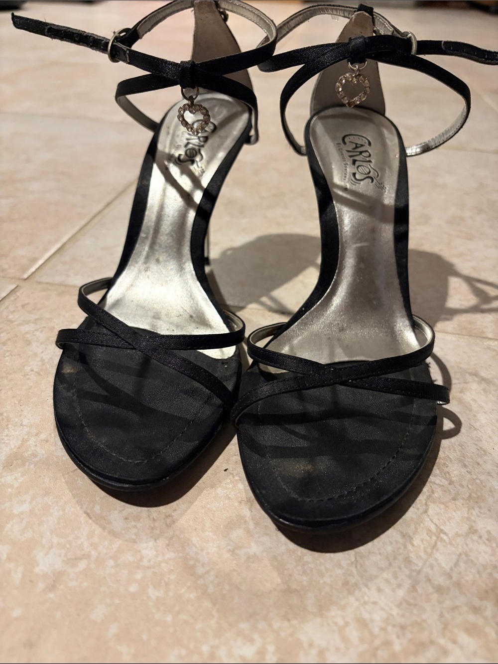 by Santana Black Strappy Ankle Strap Sandals